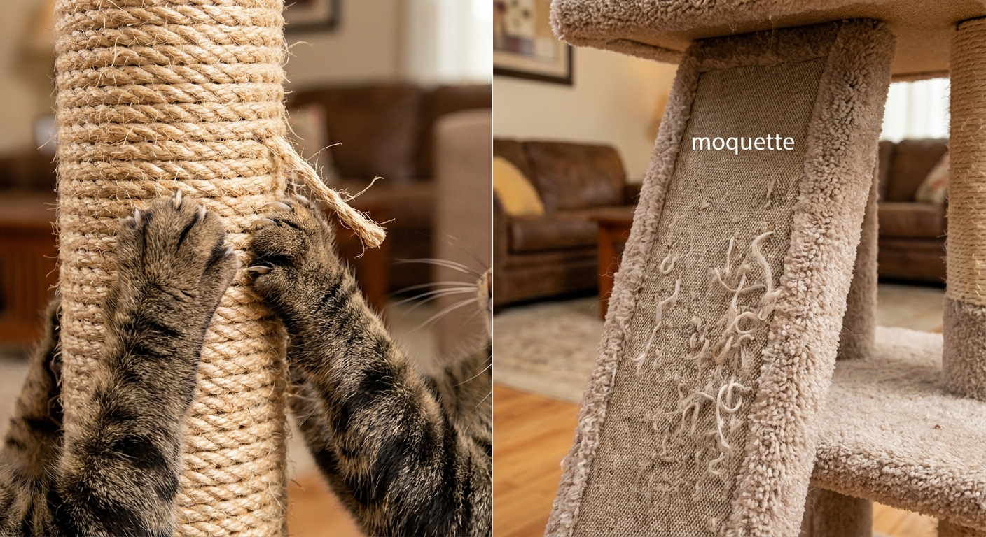 Comparatif 2026 : Sisal naturel vs Moquette, quel revêtement choisir pour les griffes ?